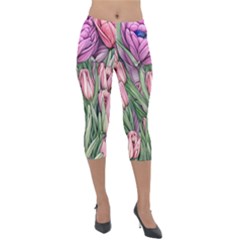 Chic Choice Classic Watercolor Flowers Lightweight Velour Capri Leggings  by GardenOfOphir