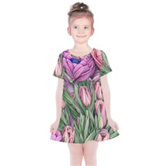 Chic Choice Classic Watercolor Flowers Kids  Simple Cotton Dress by GardenOfOphir