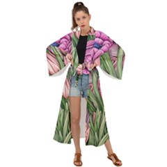 Chic Choice Classic Watercolor Flowers Maxi Kimono by GardenOfOphir