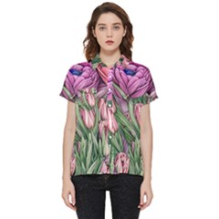 Chic Choice Classic Watercolor Flowers Short Sleeve Pocket Shirt by GardenOfOphir