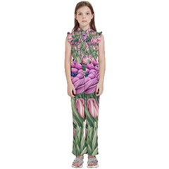 Chic Choice Classic Watercolor Flowers Kids  Sleeveless Ruffle Edge Band Collar Chiffon One Piece