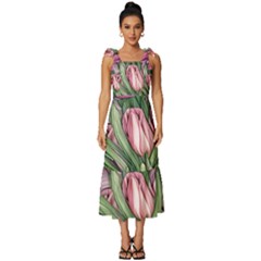 Chic Choice Classic Watercolor Flowers Tie-strap Tiered Midi Chiffon Dress by GardenOfOphir