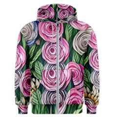 Breathtaking Bright Brilliant Watercolor Flowers Men s Zipper Hoodie by GardenOfOphir