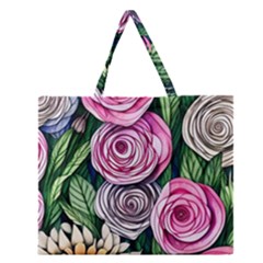 Breathtaking Bright Brilliant Watercolor Flowers Zipper Large Tote Bag