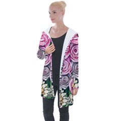 Breathtaking Bright Brilliant Watercolor Flowers Longline Hooded Cardigan by GardenOfOphir