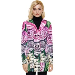 Breathtaking Bright Brilliant Watercolor Flowers Button Up Hooded Coat  by GardenOfOphir