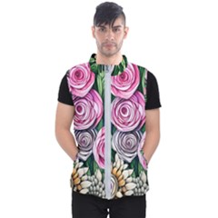 Breathtaking Bright Brilliant Watercolor Flowers Men s Puffer Vest by GardenOfOphir