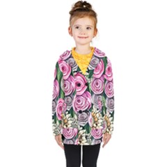 Breathtaking Bright Brilliant Watercolor Flowers Kids  Double Breasted Button Coat by GardenOfOphir