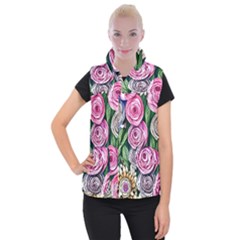 Breathtaking Bright Brilliant Watercolor Flowers Women s Button Up Vest by GardenOfOphir