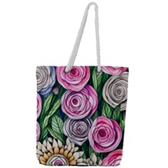 Breathtaking Bright Brilliant Watercolor Flowers Full Print Rope Handle Tote (large) by GardenOfOphir