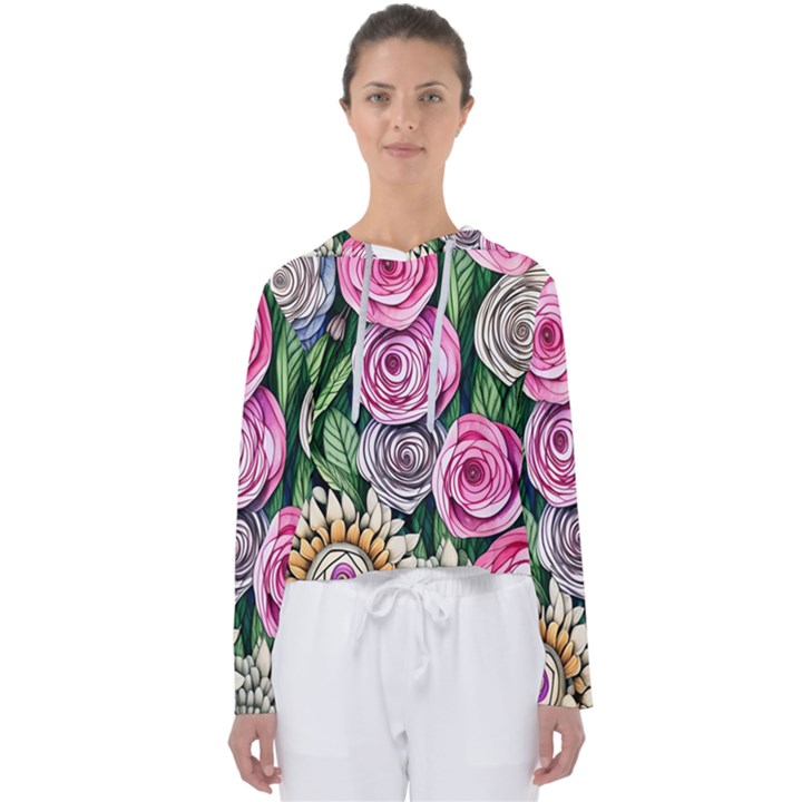 Breathtaking Bright Brilliant Watercolor Flowers Women s Slouchy Sweat