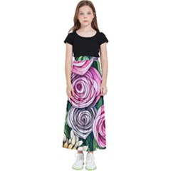 Breathtaking Bright Brilliant Watercolor Flowers Kids  Flared Maxi Skirt