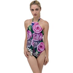 Breathtaking Bright Brilliant Watercolor Flowers Go With The Flow One Piece Swimsuit by GardenOfOphir