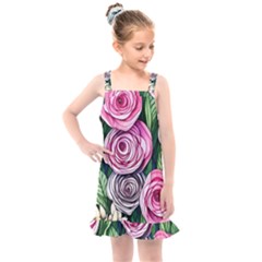 Breathtaking Bright Brilliant Watercolor Flowers Kids  Overall Dress by GardenOfOphir