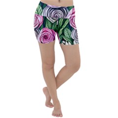 Breathtaking Bright Brilliant Watercolor Flowers Lightweight Velour Yoga Shorts by GardenOfOphir