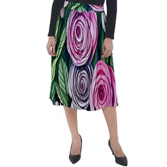 Breathtaking Bright Brilliant Watercolor Flowers Classic Velour Midi Skirt  by GardenOfOphir