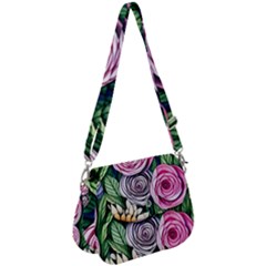 Breathtaking Bright Brilliant Watercolor Flowers Saddle Handbag by GardenOfOphir