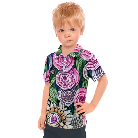 Breathtaking Bright Brilliant Watercolor Flowers Kids  Polo Tee by GardenOfOphir