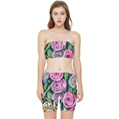 Breathtaking Bright Brilliant Watercolor Flowers Stretch Shorts And Tube Top Set by GardenOfOphir