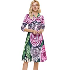 Breathtaking Bright Brilliant Watercolor Flowers Classy Knee Length Dress by GardenOfOphir