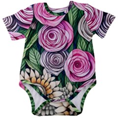 Breathtaking Bright Brilliant Watercolor Flowers Baby Short Sleeve Bodysuit by GardenOfOphir