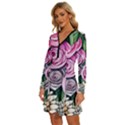 Breathtaking Bright Brilliant Watercolor Flowers Long Sleeve Deep V Mini Dress  View2