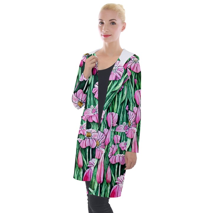 Blushing Bold Botanical Watercolor Flowers Hooded Pocket Cardigan