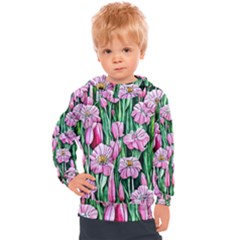 Blushing Bold Botanical Watercolor Flowers Kids  Hooded Pullover by GardenOfOphir