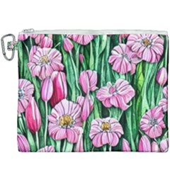 Blushing Bold Botanical Watercolor Flowers Canvas Cosmetic Bag (xxxl) by GardenOfOphir