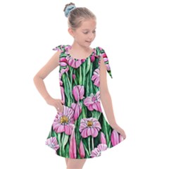 Blushing Bold Botanical Watercolor Flowers Kids  Tie Up Tunic Dress by GardenOfOphir