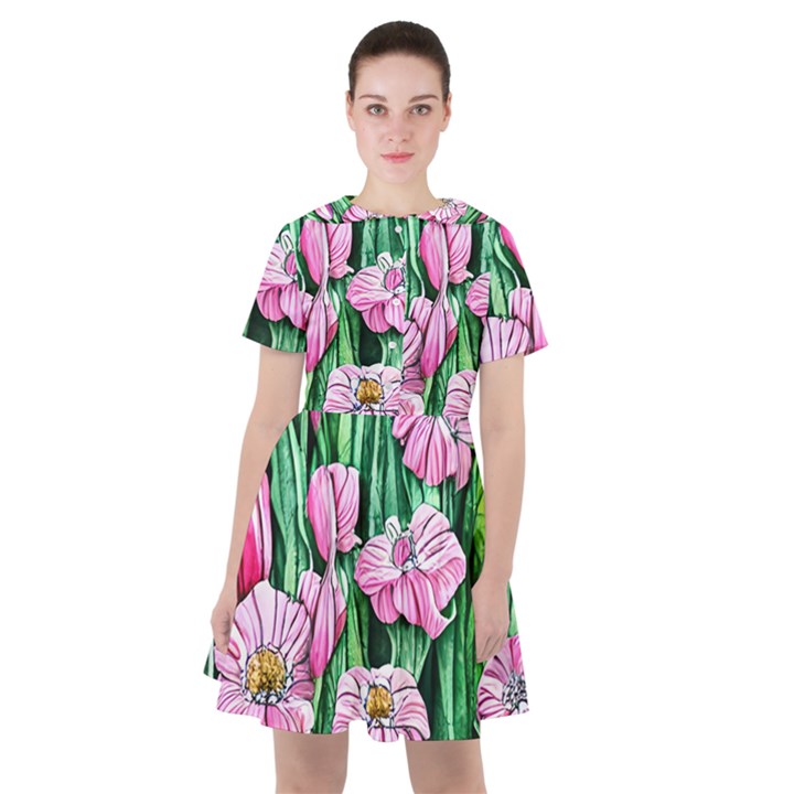 Blushing Bold Botanical Watercolor Flowers Sailor Dress