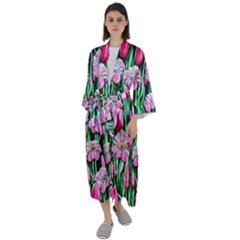 Blushing Bold Botanical Watercolor Flowers Maxi Satin Kimono by GardenOfOphir