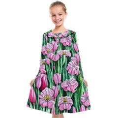 Blushing Bold Botanical Watercolor Flowers Kids  Midi Sailor Dress