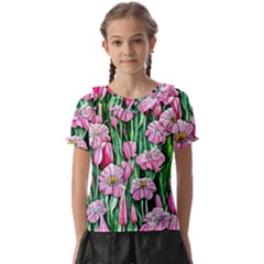 Blushing Bold Botanical Watercolor Flowers Kids  Frill Chiffon Blouse