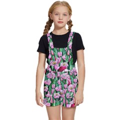 Blushing Bold Botanical Watercolor Flowers Kids  Short Overalls