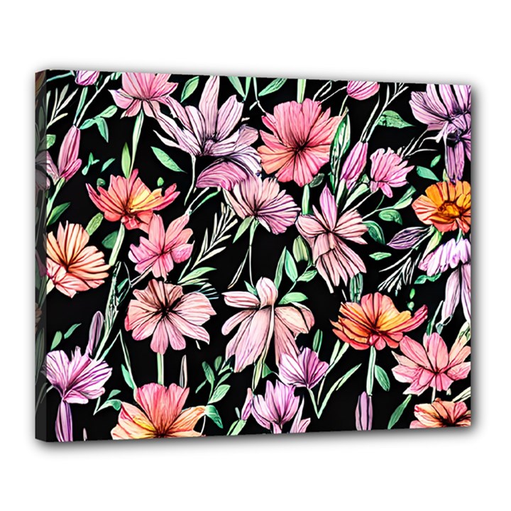 Clustered Watercolor Flowers Canvas 20  x 16  (Stretched)