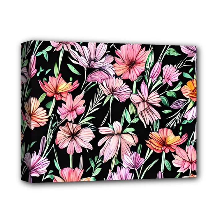 Clustered Watercolor Flowers Deluxe Canvas 14  x 11  (Stretched)