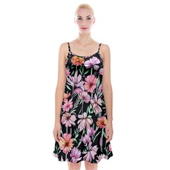 Clustered Watercolor Flowers Spaghetti Strap Velvet Dress by GardenOfOphir