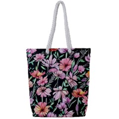 Clustered Watercolor Flowers Full Print Rope Handle Tote (small) by GardenOfOphir