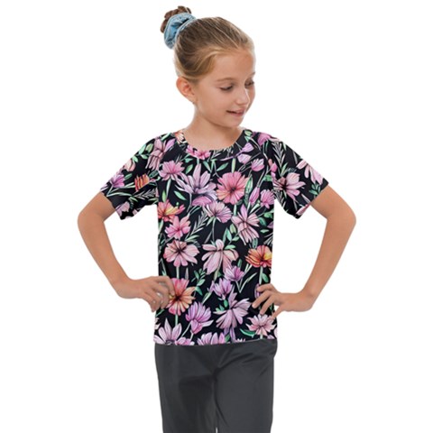 Clustered Watercolor Flowers Kids  Mesh Piece Tee by GardenOfOphir