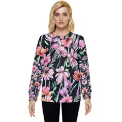 Clustered Watercolor Flowers Hidden Pocket Sweatshirt by GardenOfOphir