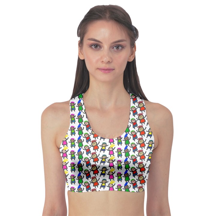 Stickman Kids Doodle Paper Children Group Sports Bra