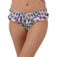 Stickman Kids Doodle Paper Children Group Frill Bikini Bottoms by Ravend