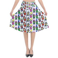 Stickman Kids Doodle Paper Children Group Flared Midi Skirt by Ravend