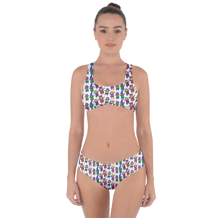 Stickman Kids Doodle Paper Children Group Criss Cross Bikini Set