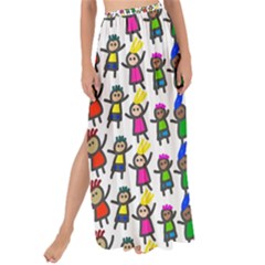 Stickman Kids Doodle Paper Children Group Maxi Chiffon Tie-up Sarong by Ravend