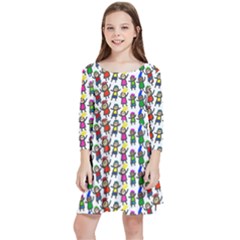 Stickman Kids Doodle Paper Children Group Kids  Quarter Sleeve Skater Dress by Ravend