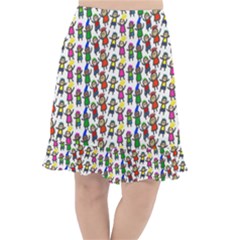 Stickman Kids Doodle Paper Children Group Fishtail Chiffon Skirt by Ravend