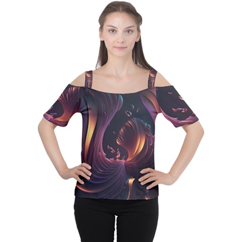 Ai Generated Swirls Space Design Fractal Light 3d Art Pattern Cutout Shoulder Tee by Ravend