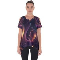 Ai Generated Swirls Space Design Fractal Light 3d Art Pattern Cut Out Side Drop Tee by Ravend